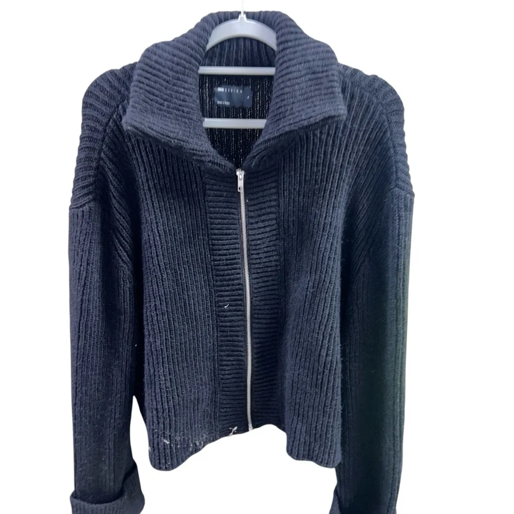 ASOS Black Ribbed Zip Cardigan Size L - Picture 12 of 14